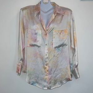 Zara Satin button up with water color tie-dye effect Medium